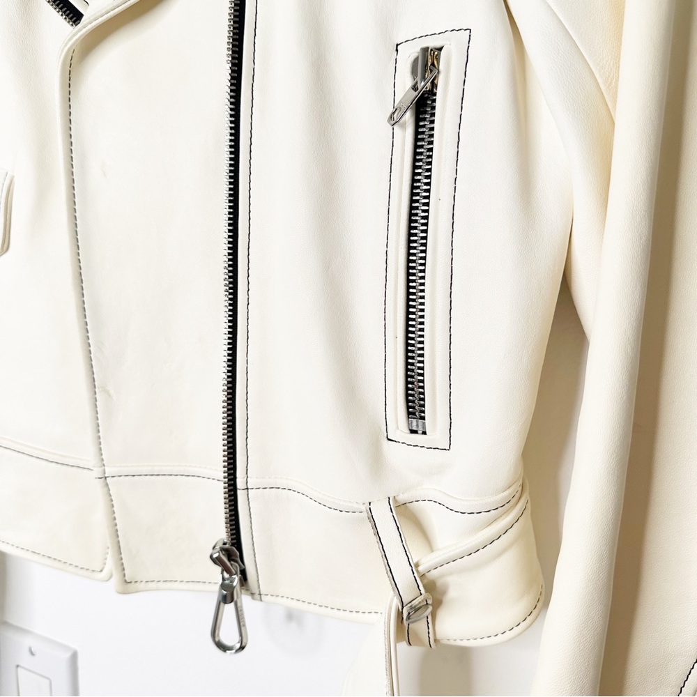 Sandro Edwin White Sheep Leather Cropped Motorcycle Jacket A1A Moto Size Small/6 - Picture 11 of 15